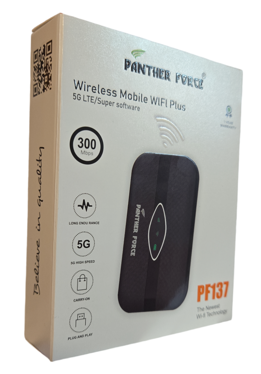 PantherForce Wireless 5G Portable WiFi -PF137 | Ultra-Fast Internet | 12-Hour Battery | Connect 20 Devices | Secure Mobile Hotspot PantherForce Wireless 5G Portable WiFi -PF137 | Ultra-Fast Internet | 12-Hour Battery | Connect 20 Devices | Secure Mobile Hotspot